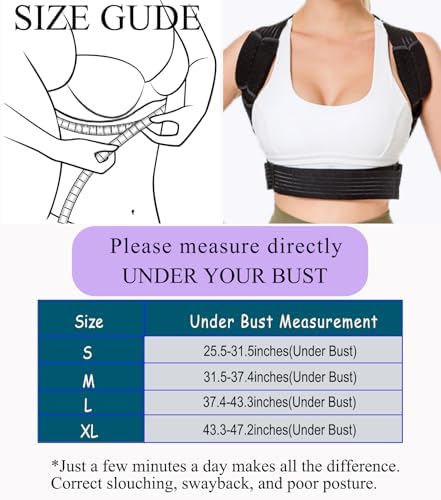 Posture Corrector for Women & Men Adjustable Lightweight Upper Back Brace Support Improve Posture Support Belt for Scoliosis Pain Relief From Shoulder Back Correct Hunchback（Black,X-Large）
