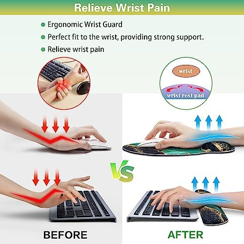 Mouse Pad Green with Wrist Rest Set, 3-in-1 Wrist Support Mousepad
