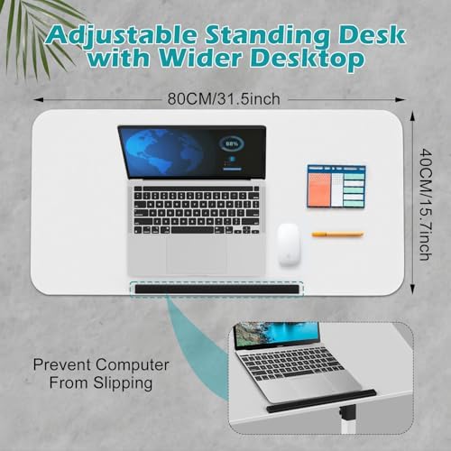 ZHIDIAN Tiltable Foldable Standing Desk Adjustable Height, Portable Computer Desk with Wheels, Mobile Sit Stand Small Rolling Laptop Table for Walking Pad, Bike Trainer, White