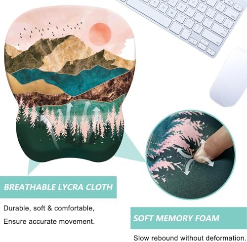 Mouse Pad with Wrist Support, Ergonomic Mousepad with Comfortable Memory Foam Wrist Rest Cushion, Relieve Wrist Pain, Non-Slip Rubber Base Gaming Mice Pad for Home Office Computer Laptop, Sunrise