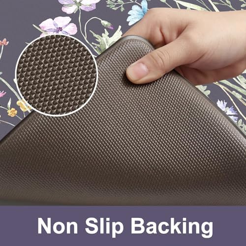 KIMODE Anti Fatigue Kitchen Mat for Floor, Floral Kitchen Rugs Sets of 2
