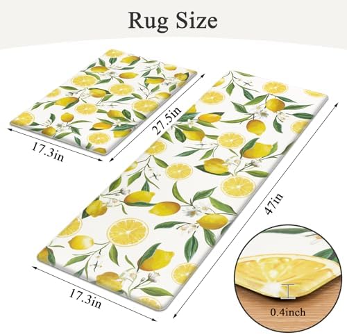 SHACOS Anti Fatigue Lemon Kitchen Rugs Set of 2 Kitchen Mats for Floor