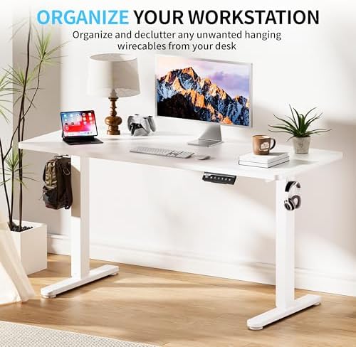BIZUM Electric Standing Desk, 55x24 inches Height Adjustable Desk, Sit to Stand Desks Memory Gaming Computer Workstation for Home Office, White