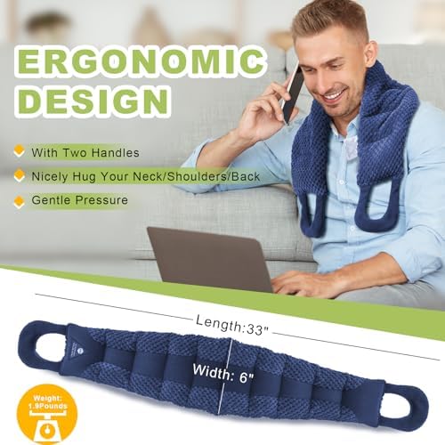 UNCN Long Heating Pad for Neck and Shoulders Back 33 x5.9inches Microwavable Large Moist Heat Pack Warm Hot Compress Neck Wrap Weighted Bag Massage Reusable Herbal Nature Calming Portable