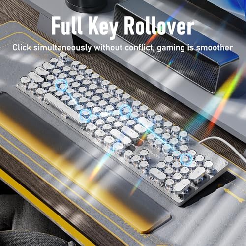 Wired Typewriter Style Mechanical Gaming Keyboard with White Backlit-White