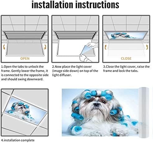 Fluorescent Light Cover Decorative Ceiling Light Filters,Dog Lover Pattern,for Classroom Office Hospitals Home Ceiling Decorative,2ft x 4ft,Blue Pale Blue White
