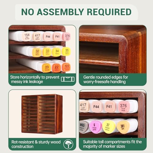 walowalo Acacia Wood Marker Organizer with 22 Compartments Holds 176 Markers, Alcohol Marker Storage Desk Organizer Pen Holder for Office Home Classroom Artists Kids Birthday Gift