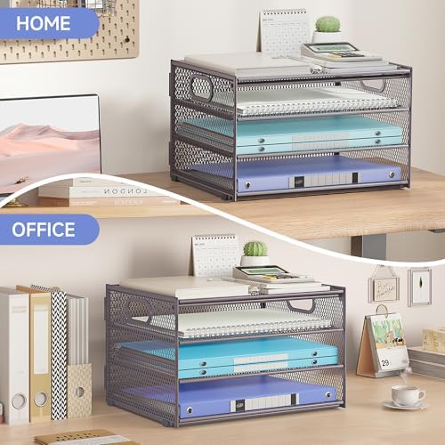 4 Tier Gray Paper Organizer for Desk,Trays for Classroom File Folder