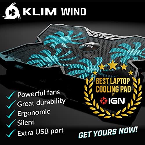 KLIM Wind Laptop Cooling Pad - More Than 500 000 Units Sold - New Version - The Most Powerful Rapid Action Cooling Fan - Laptop Stand with 4 Cooling Fans at 1200 RPM - USB Fan - PS5 PS4 - Cyan
