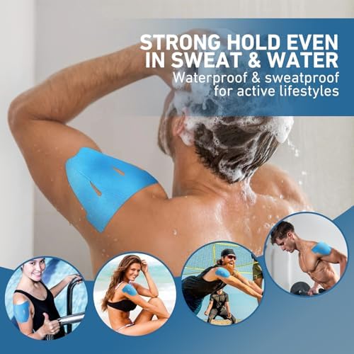 KTQUICK Precut Kinesiology Tape for Shoulders, 12 PCS, 20% Stronger, Blue