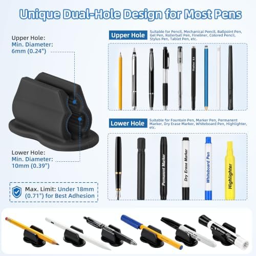 Adhesive Pen Holder Pencil Holder for Desk Wall Clipboard Notebook Car 12PCS Dry Erase Marker Holder for Whiteboard Fridge Office Accessories Teacher Supplies Classroom Must Haves (12PCS Black)