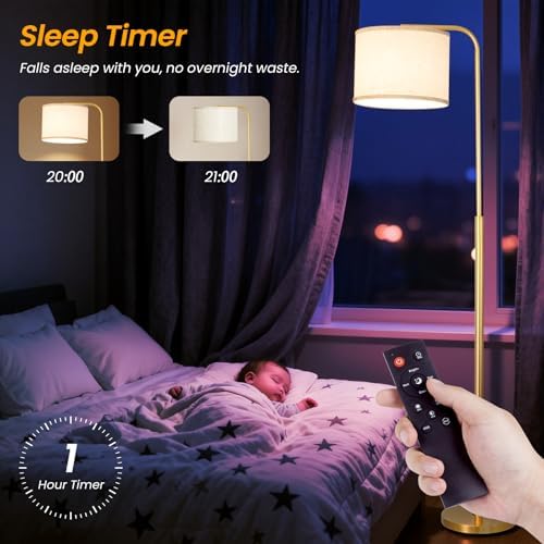 Arc Floor Lamp with Remote Control Dimmable Gold lamps for Living Room