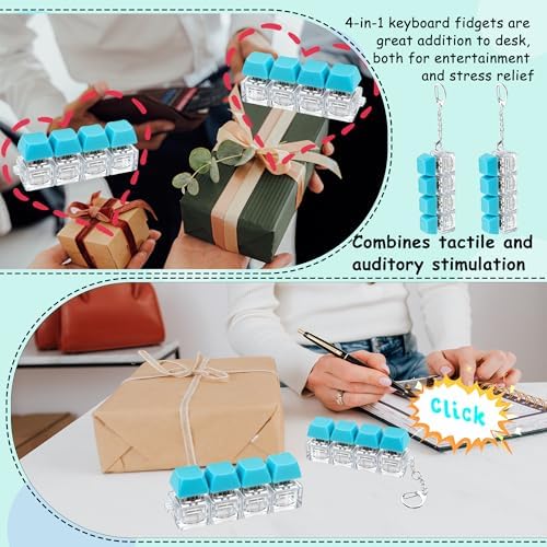 2 Pcs Keyboard Fidget Toy, Keyboard Fidget Keychain 4-in-1 Keyboard Decompression Button Finger Clicker Toys, Button Stress Relief Fidget Gifts for Adult to Relief Stress (Blue)