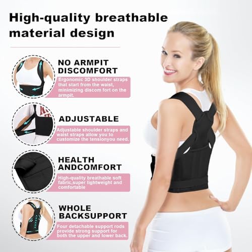 zhanghe Posture Corrector for Women and Men,4 In 1 Adjustable Full Back Brace,Posture Braces Can Relieve Upper and Lower Back Pain, Shoulder Braces for Hunchback,Scoliosis, Lumbar Spine, Spine(Black)