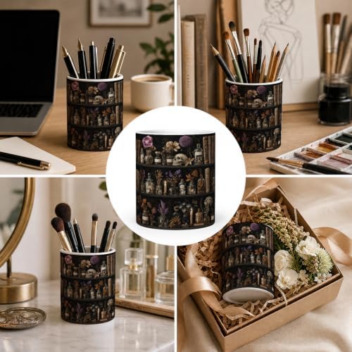Pen Holder for Desk Ceramic Pencil Cup, Cute Makeup Brush Desk Organizer, Desk Accessories, School Supplies, Teacher Appreciation Gifts, Birthday Christmas Gift for Women (Book Skulls)