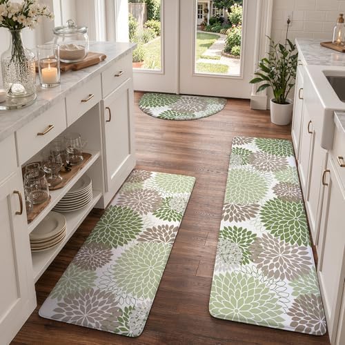 KIMODE Half Circle Anti Fatigue Mats for Kitchen Floor Rug Sets of 3