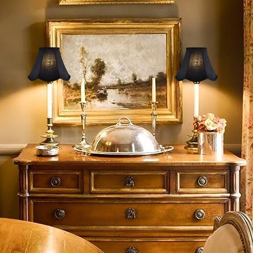 GO&SO Mini Small Scalloped Black Lamp Shades Set of 2,4"×8"×6.4" Bell Shade