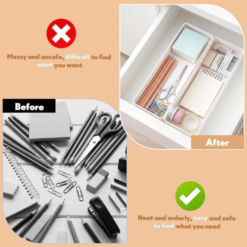 Teling 2 Pcs White Plastic Desk Drawer Organizer Pen Tray Shallow