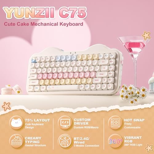 YUNZII C75 Cute 75% Wireless Mechanical Keyboard (Beige, Milk Switch)