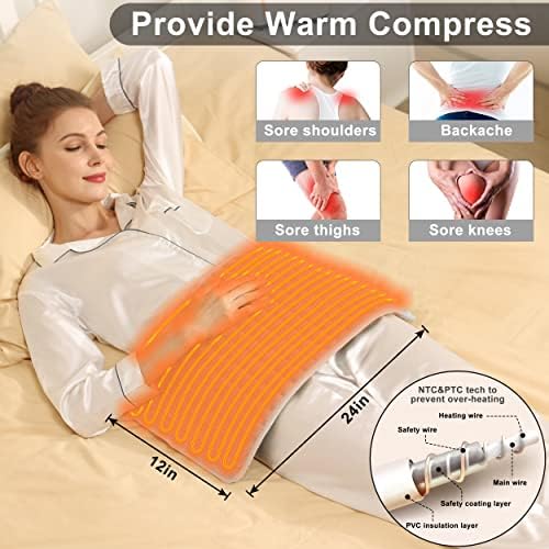 Heating Pad Electric Heat Pad, Hot Heated Pad,Multiple Temp and Timer Settings,Suitable for Shoulders, Neck, arms, Abdomen, Back, Legs, etc. (Silver Gray, 24"X12")