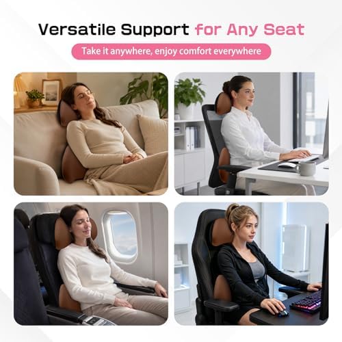 2PCS Car Neck Pillow and Lumbar Support Pillow Set, Ergonomic Memory Foam Back & Neck Support Pillows for Car Seat, Office Chair, Driver Head & Back Cushion and Pain Relief (Coffee)