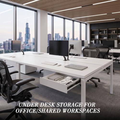 Under Desk Drawer with Gap-Free Side-by-Side Design, Hidden Handle Pull-Out Organizer for Office Desk (White, Steel, 1-Pack)