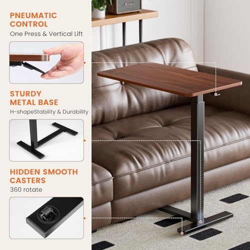 Sweetcrispy Overbed Table, Adjustable Rolling Desk, Mobile Standing Desk