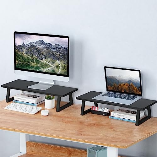 TEAMIX 24 inch Monitor Riser for Desk, Wood & Steel Computer/TV Stand Black