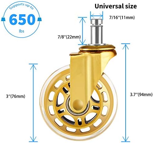 LPHY Roller Blade Office Chair Wheels - 3 Inch Desk Chair Casters Set of 5