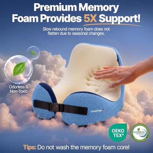 ComfyNap® Versatile Travel Neck Pillow for Airplane [Patented], 9 Positions in 3 Techniques, Plane Pillow with Pure Memory Foam, Travel Pillow with HeadRest Flight Sleep, Travel Essential - Zeus
