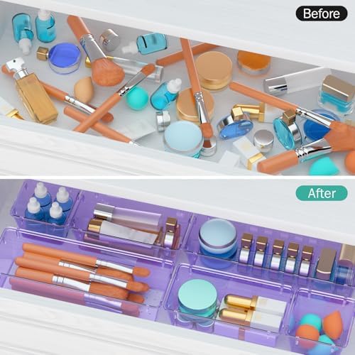 9 Pack Clear Drawer Organizer Set, Drawer Storage Trays, Storage Bins
