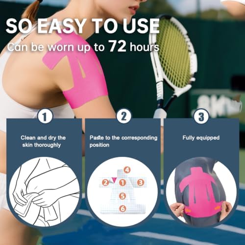 Precut Kinesiology Tape for Shoulder, 10 Pcs, Pink