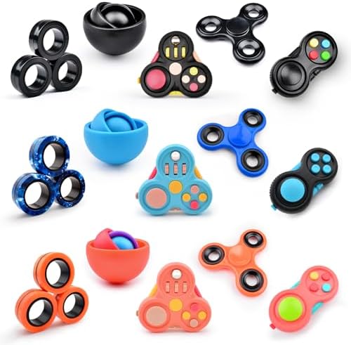 Yrissmiss Fidget Toys Adults Pack 15Pcs,Fidget Spinner with Magnetic Rings Gyro,Fidget Controller Autism Sensory Toys,ADHD Stress Anxiety Desk Fidgets,Easter Basket Stuffers for Kids Teen Boys(BOB)