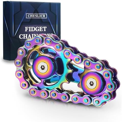 Fidget Spinner Toys for Teens Boys Adults Metal Bike Chain Roller Gadgets ADHD Figette Anxiety Stress Relief Items Quiet Figet Desk Offices EDC Men Easter Basket Stuffer - Colorful