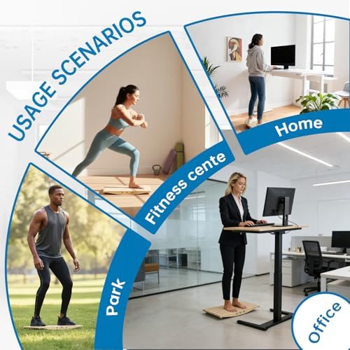 Wood Balance Board for Standing Desk - 360° Wobble Board for Anti-Fatigue & Core Strength Training - Anti-Slip Rocker for Surf, Skate & Ski Simulation, Supports 330lbs