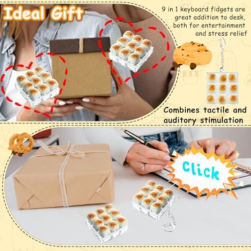 Bread Shape Keyboard Fidget Toy, Keyboard Fidget Keychain 9-in-1 Keyboard Decompression Button Finger Clicker Toys, Cute Click Buttons Fidget Toy ADHD Sensory Fidget Toys Stress Relief Gifts(YB)