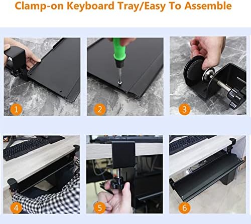 Black/White Sliding Keyboard Tray Under Desk With Slide - Slide-Out Keyboard Drawers Clamp-On - Ergonomic Desk Extender - Pull- Out Tray 52/65/75X25Cm, Wrist Rest Arm Support.Black-60cmx20cm(24x8Inch