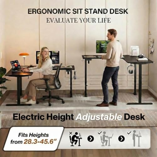 Grandder 75 x 61 Inch L Shaped Standing Desk, Electric Height Adjustable Corner Stand Up Desk, Sit Stand Corner Table Home Office Table, Black Top Black Frame