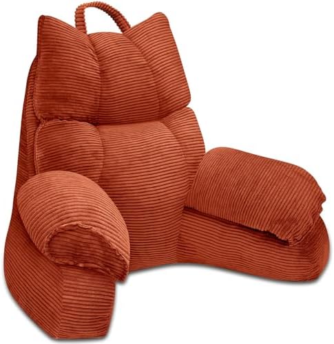 Reading Pillow for Bed with Arms, Back Support, Memory Foam（Bright Orange）