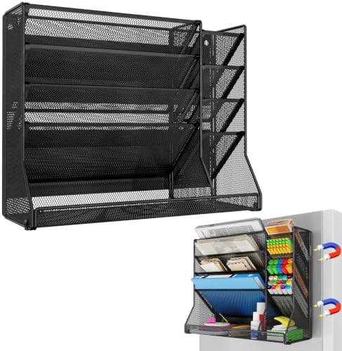 Jakyitvi 5-Tier Magnetic File Organizer R-Shaped Base Wall Hanging Black