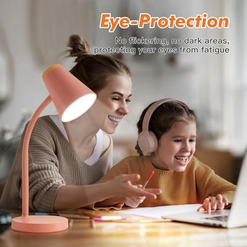 EJIAXIN Desk Lamps for Home Office - Small LED Desk Lamp Touch Dimmable Reading Light for College Dorm Room - Adjustable Flexible Gooseneck Table Lamp for Bedside Bedroom Nightstand Pink