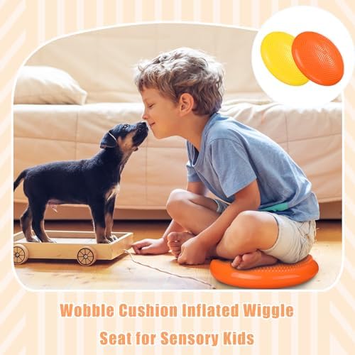 Silipull 2 Pcs Wiggle Seat Inflated Wobble Cushion Flexible Balance Disc with Air Pump for Core Stability Strengthening Improving Posture Physical Exercise