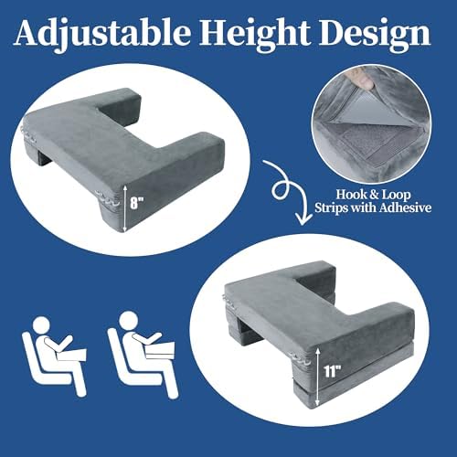 HOMBYS Adjustable Foam Crochet Pillow for Lap Support, Soft Velvet Reading & Gaming Pillow with Side Pocket and Elastic Band, Desk Cushion for Sofa, Bed & Floor, 2 Heights for Adjusting, (Grey)