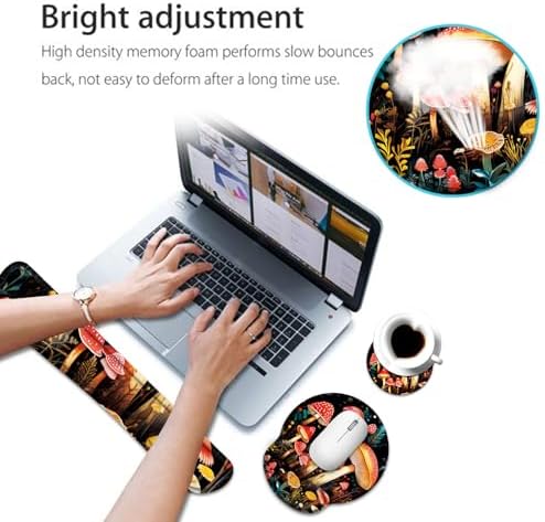 Keyboard Wrist Rest and Mouse Pad Wrist Support Set with Coaster,Comfortable for Easy Typing,Pain Relief,Memory Foam Keyboard Pad Set for Laptop Mac,Cute Mushrooms