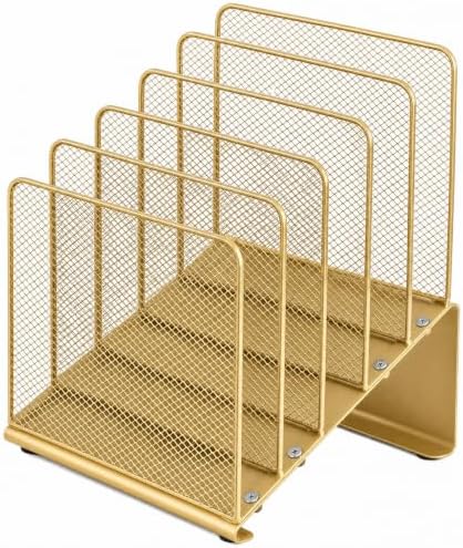 LEKETREE File Organizer for Desk, File Folder Organizer with 5-Section Vertical Rack, Suitable for Home Office Document Organization and Storage(Gold)
