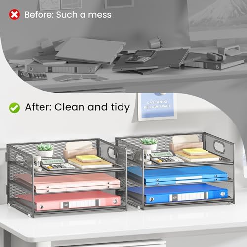 Paper Organizer for Desk,2P Gray-3 Tier Trays for Classroom File Folder