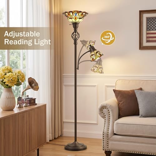 GyroVu Torchiere Floor Lamp for Living Room, Tiffany-Style Reading Light