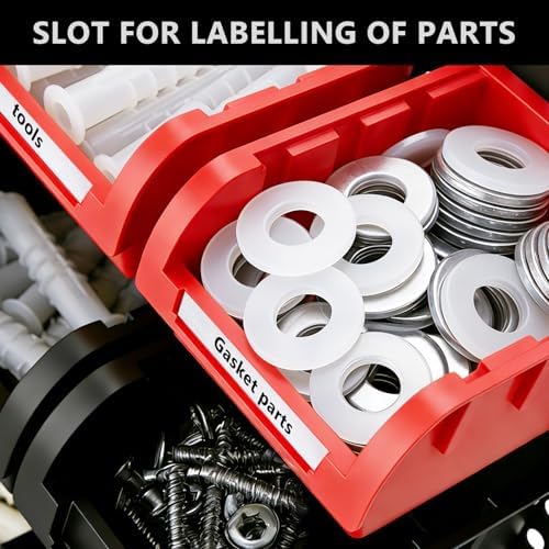 90Pcs Plastic Wall Mounted Storage Bins Parts Rack Nuts And Bolt Bins Organizer For Shop Garage for Screws, Nuts, Bolts, Nails, Beads, and Small Hardware Parts,Red,Blue,Black