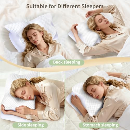 Memory Foam Cervical Neck Pillow for Neck Pain Relief, White