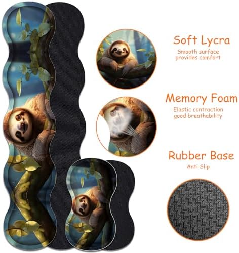 4 in 1 Mouse Pad Combo, Large Gaming Mouse Pad + Keyboard Wrist Support + Mouse Wrist Rest + Coaster, Table Pad with Stitched Edge Ergonomic Wrist Pad Set, Sloth